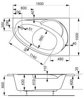 Акриловая ванна VagnerPlast Flora VPBA151FLA3LX-04 левая 150x100см белый